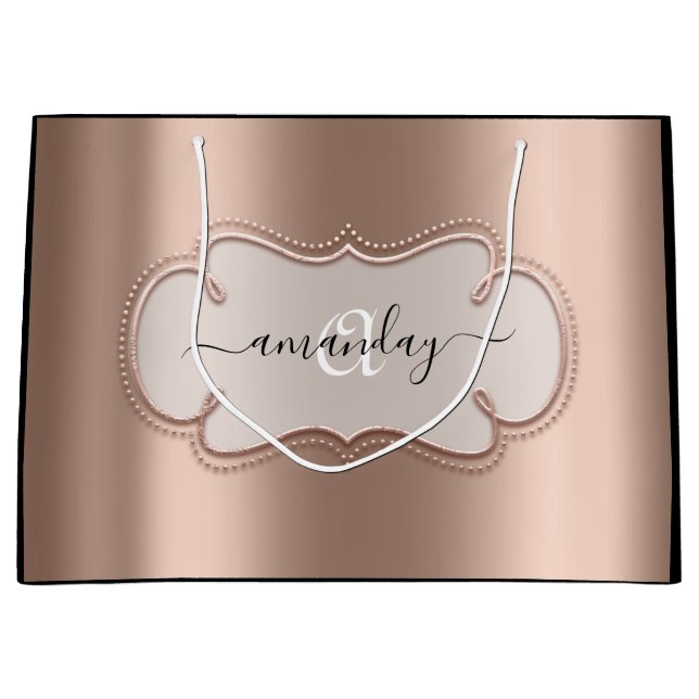 Rose Gold Framed Royal Monogram Name Bblushh Large Gift Bag (Front)