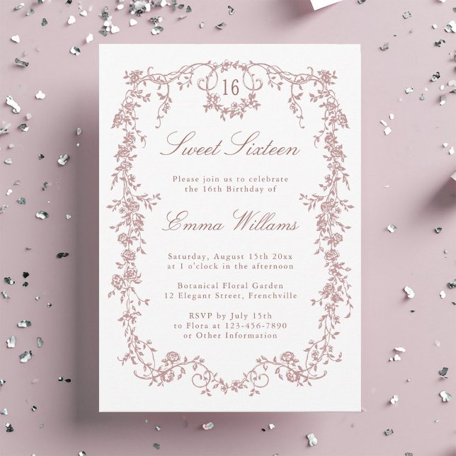 Rose Gold French Frame Sweet 16 Birthday Party     Invitation (Creator Uploaded)