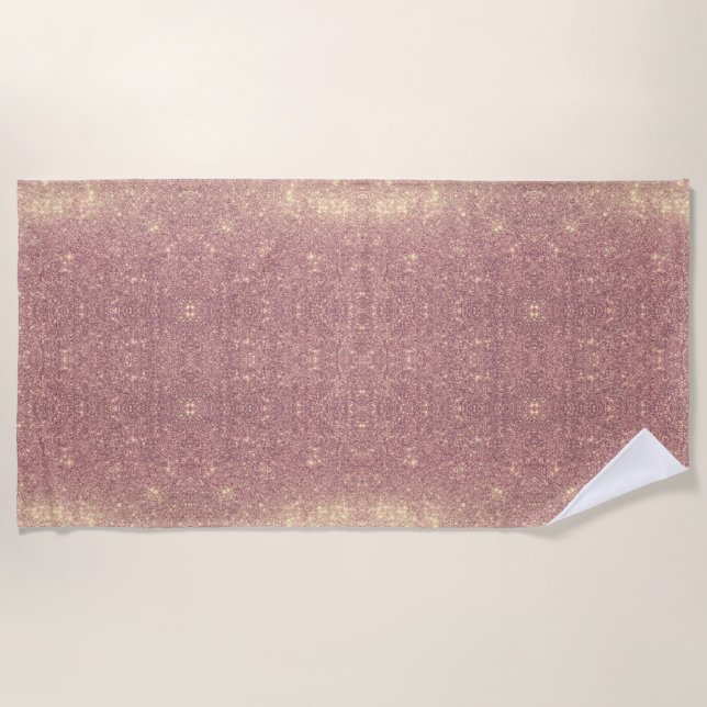 Rose Gold Galaxy Faux Space Sparkle Beach Towel (Front)