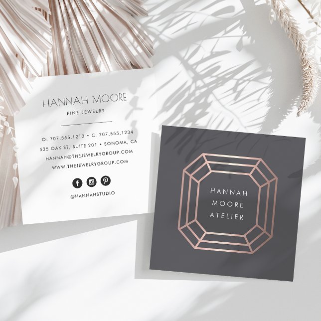 Rose Gold Gemstone Logo | Jewellery Design Square Business Card (Creator Uploaded)