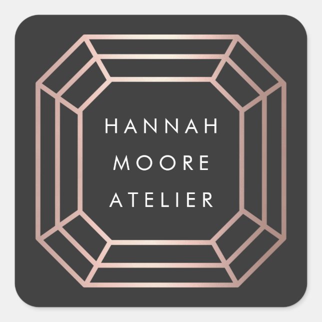 Rose Gold Gemstone Logo Square Sticker (Front)