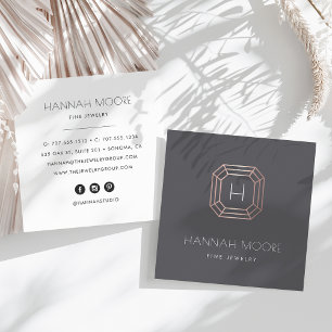 Rose Gold Gemstone Monogram Jeweller Logo Square Business Card