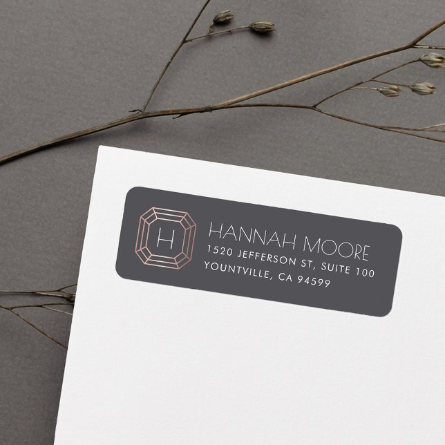 Rose Gold Gemstone Monogram Return Address Label (Creator Uploaded)