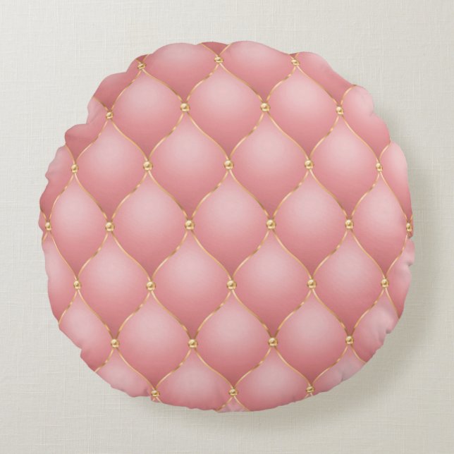 Rose Gold Gemstone Tufted Round Pillow (Front)