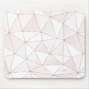 Rose Gold Geometric Abstract Pattern Monogram Mouse Pad