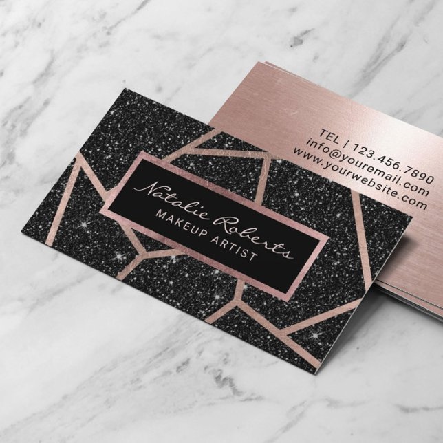 Rose Gold Geometric Black Glitter Beauty Salon Business Card (Creator Uploaded)