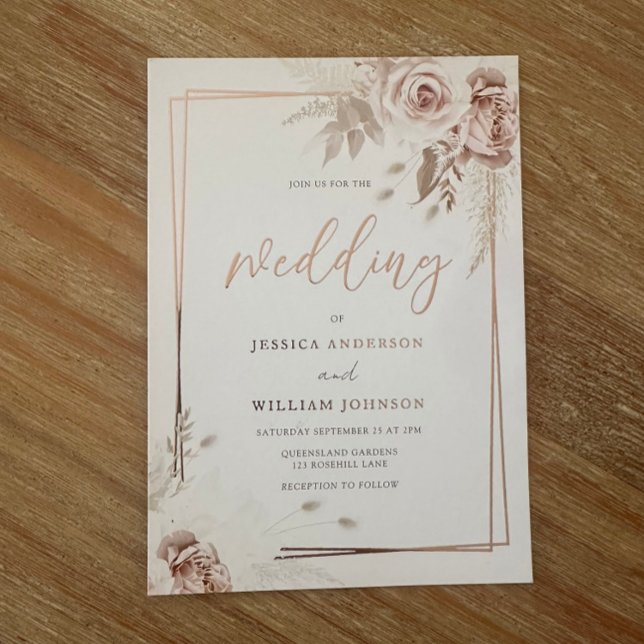 Rose Gold Geometric Border Blush Floral Wedding (Creator Uploaded)