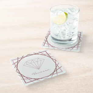 Rose Gold Geometric Diamond Glass Coaster