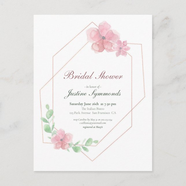 Rose Gold Geometric Floral Bridal Shower Postcard (Front)