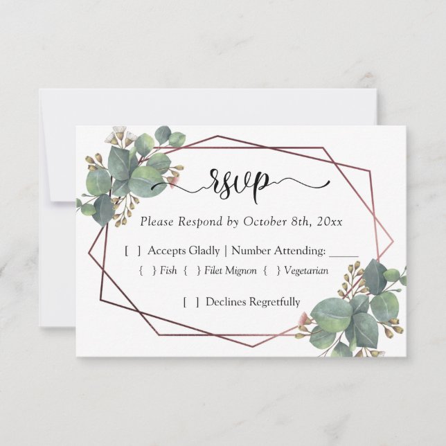 Rose gold geometric frame eucalyptus RSVP (Front)