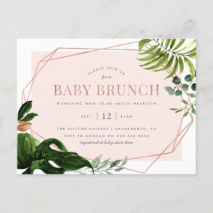Rose Gold Geometric Greenery Baby Brunch Invitation Postcard