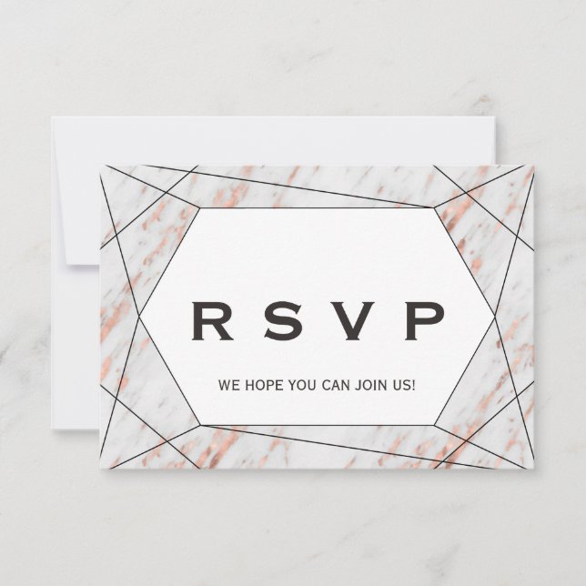 Rose Gold Geometric Marble Menu Choice RSVP Invitation (Front)