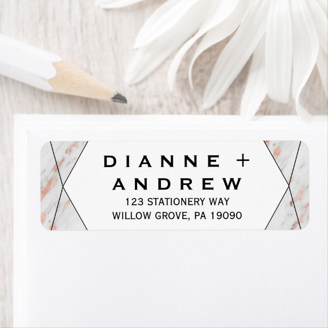 Rose Gold Geometric Marble Wedding Return Address Label (Insitu)
