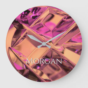 Rose Gold Geometric Metal, DIY Name in White Large Clock
