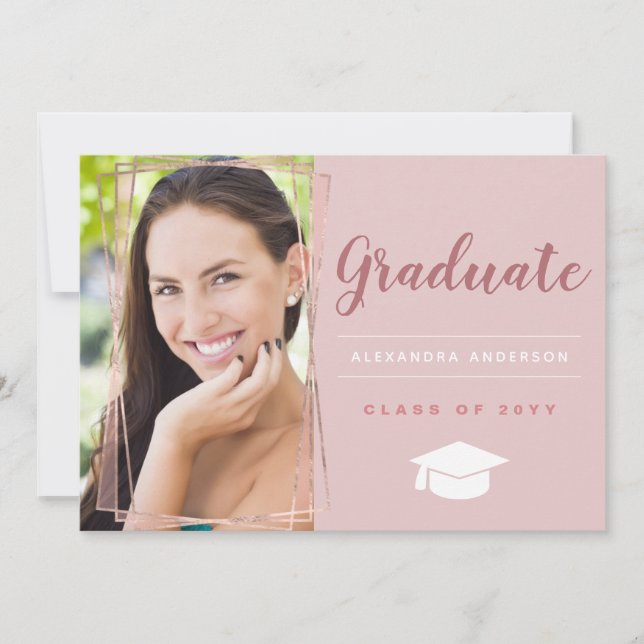 Rose Gold Geometric Photo Graduation Announcement (Front)
