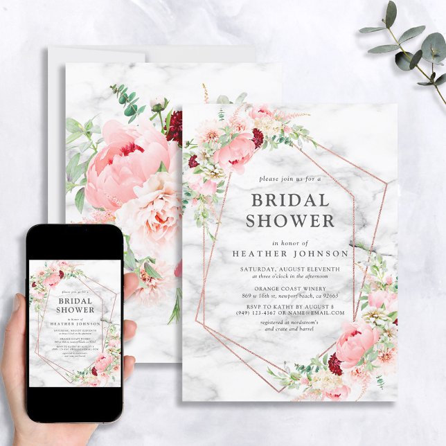 Rose Gold Geometric Pink Floral Bridal Shower Invitation (Creator Uploaded)