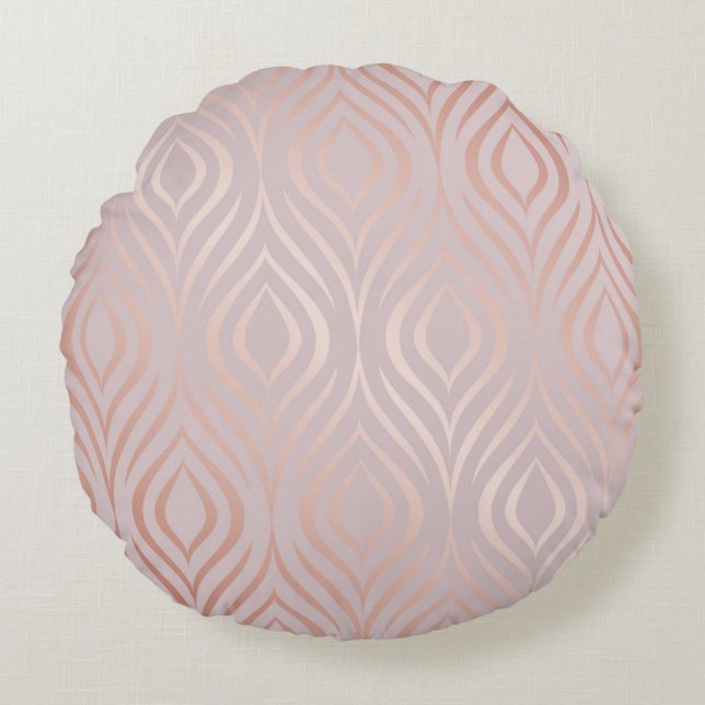 Rose gold geometric seamless pattern round cushion (Front)