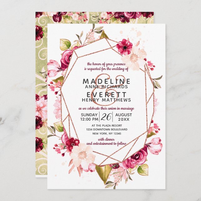 Rose Gold Geometric Terrarium Wedding Invitations (Front/Back)