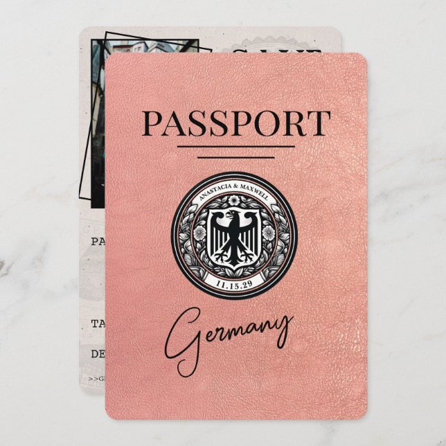 Rose Gold Germany Passport Save The Date (Front/Back)