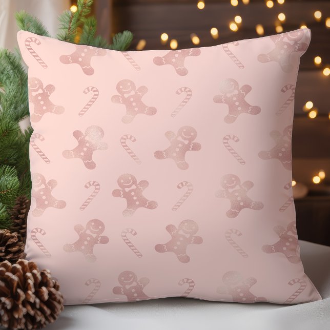 Rose Gold Gingerbread Man Holiday Pattern Cushion (Creator Uploaded)