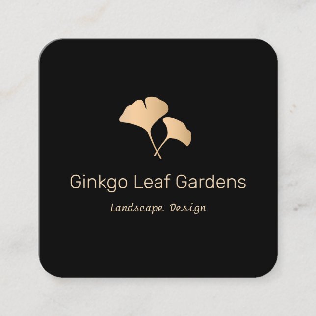 Rose Gold Ginkgo Leaf Landscaping Logo Square Business Card (Front)