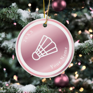 Rose Gold Girls Badminton Theme Name & Year Pink Ceramic Ornament