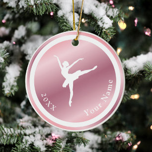 Rose Gold Girls Ballerina Dancer Name & Year Pink Ceramic Ornament
