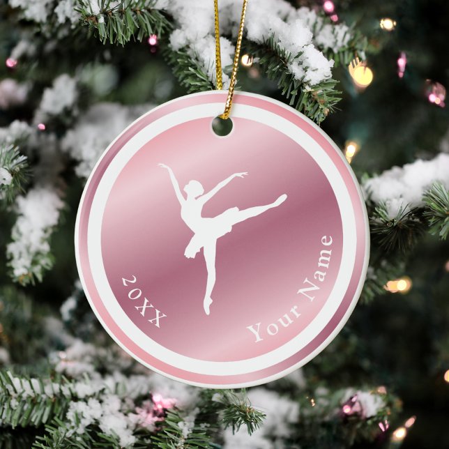 Rose Gold Girls Ballerina Dancer Name & Year Pink Ceramic Ornament (Creator Uploaded)