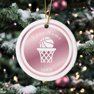 Rose Gold Girls Basketball Theme Name & Year Pink Ceramic Ornament