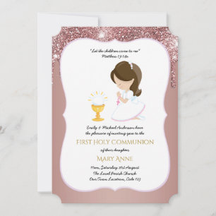 Rose Gold Girls Floral First Holy Communion Invita Invitation