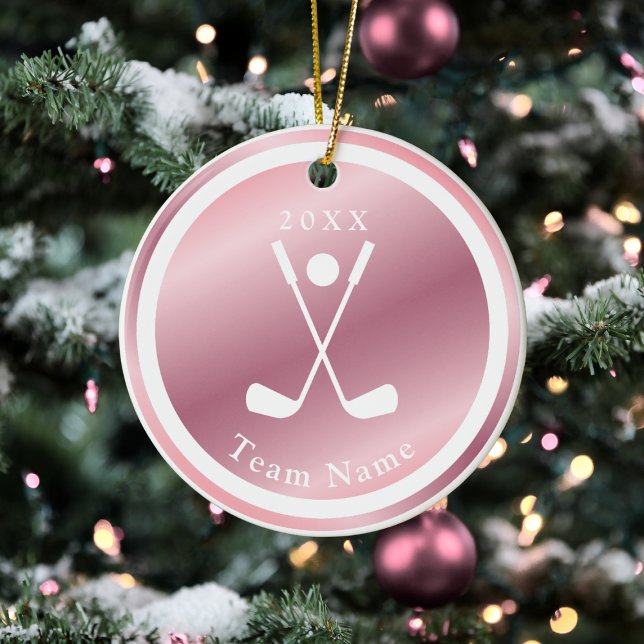 Rose Gold Girls Golfer Golf Theme Name & Year Pink Ceramic Ornament (Creator Uploaded)