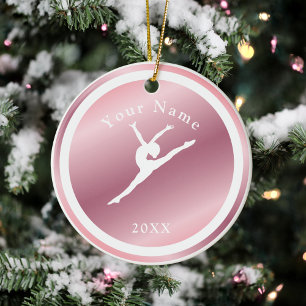Rose Gold Girls Gymnastics Theme Name & Year Pink Ceramic Ornament