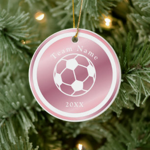 Rose Gold Girls Soccer Team Name & Year Pink Cute  Ceramic Ornament