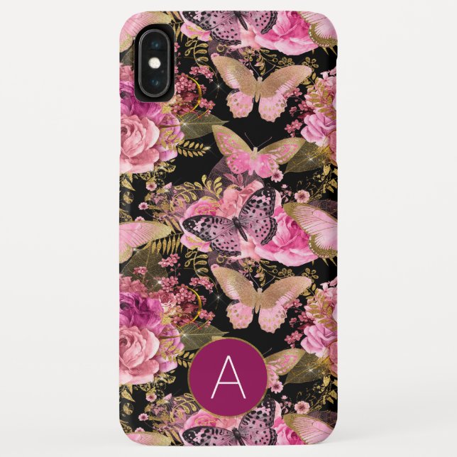 Rose Gold Girly Floral Butterfly Pattern Case-Mate iPhone Case (Back)