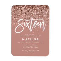 Rose gold girly glitter modern sweet 16 birthday