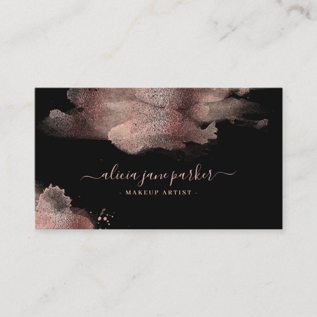 Rose gold girly glitter salon makeup artist business card (Front)