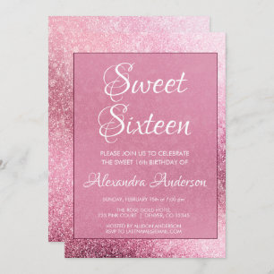 Rose Gold Girly Glitter Sparkle Sweet Sixteen Invitation