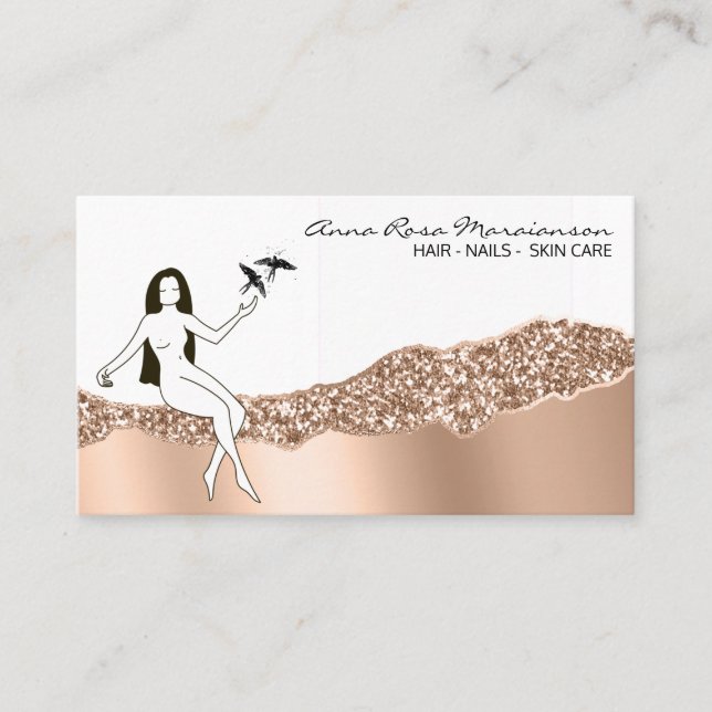 *~* Rose Gold Girly Hair Goddess Beauty Business C Business Card (Front)