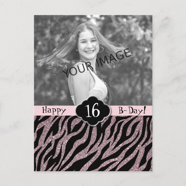 Rose Gold Girly Pink Sweet 16 Teenage Girl B-Day Postcard (Front)