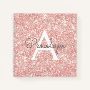 Rose Gold Girly Sparkle Monogram Sketchbook Notebook