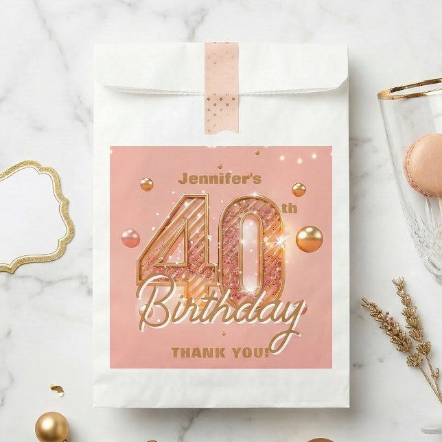 Rose Gold Glam 40th Birthday Thank You Favour Bag (Creator Uploaded)