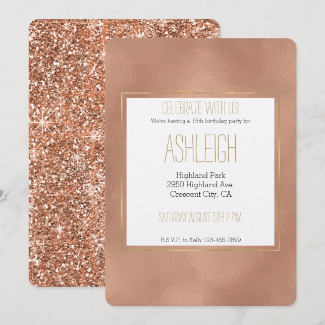 Rose Gold Glam Birthday Invitation (Front/Back)