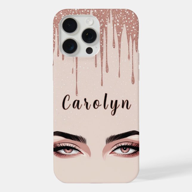 Rose Gold Glam Drip ✨ Feminine Eye Chic Sparkle iPhone Case (Back)