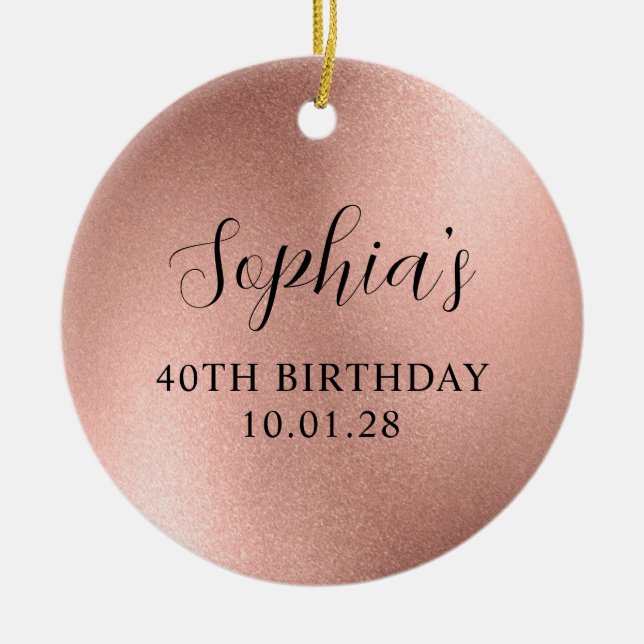 Rose Gold Glam Foil 40th Birthday Photo Ceramic Ornament (Front)