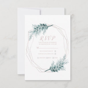 Rose Gold Glam Geometric Botanical Wedding RSVP Card