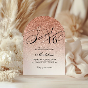 Rose Gold Glam Glitter Arched Sweet 16 Invitation