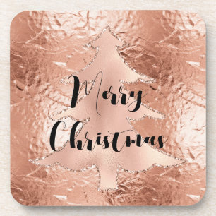 Rose Gold Glam Glitter Christmas Tree Coaster