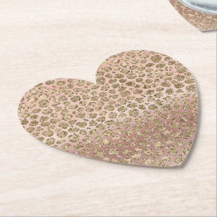 Rose Gold Glam Glitter Leopard   Paper Coaster