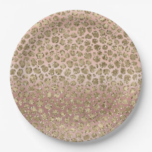 Rose Gold Glam Glitter Leopard   Paper Plate