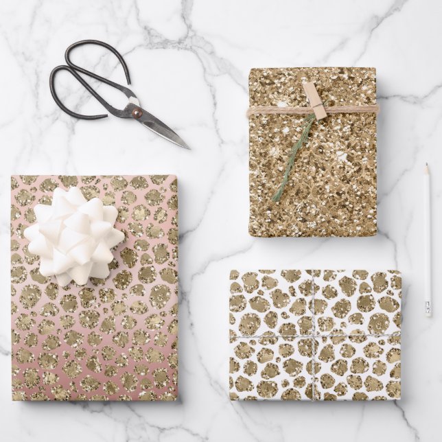 Rose Gold Glam Glitter Leopard   Wrapping Paper Sheet (Front)